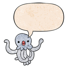 cartoon jellyfish and speech bubble in retro texture style