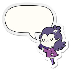 cute cartoon vampire girl and speech bubble sticker