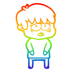 rainbow gradient line drawing cartoon exhausted boy