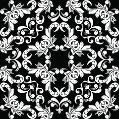 Seamless black and white antique damask pattern
