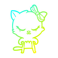 cold gradient line drawing cute cartoon cat with bow