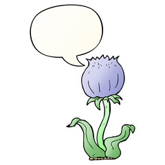 cartoon wild flower and speech bubble in smooth gradient style