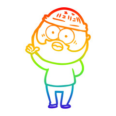 rainbow gradient line drawing cartoon bearded man