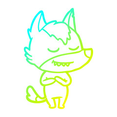 cold gradient line drawing friendly cartoon wolf