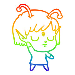 rainbow gradient line drawing cartoon alien girl