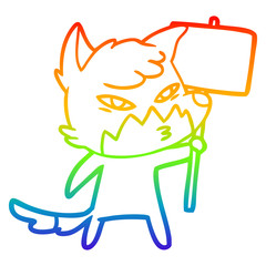 rainbow gradient line drawing clever cartoon fox