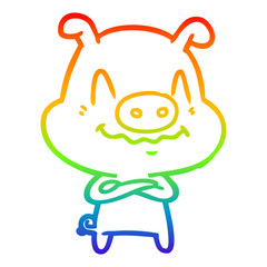 rainbow gradient line drawing nervous cartoon pig