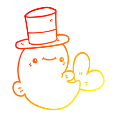 warm gradient line drawing cute cartoon whale wearing top hat