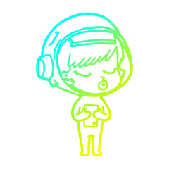 cold gradient line drawing cartoon pretty astronaut girl