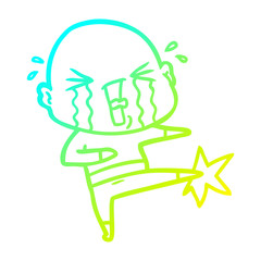 cold gradient line drawing cartoon crying bald man