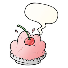 cartoon tasty dessert and speech bubble in smooth gradient style