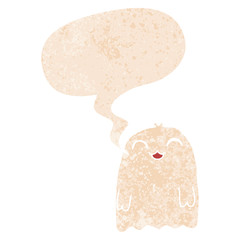 cartoon ghost and speech bubble in retro textured style