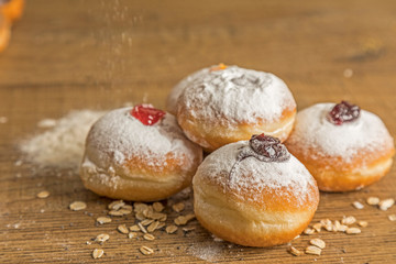 donuts on wooden table