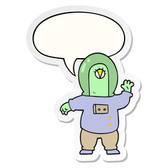 Obraz na płótnie Canvas cartoon space alien and speech bubble sticker