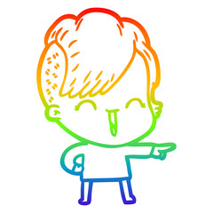 rainbow gradient line drawing cartoon happy hipster girl