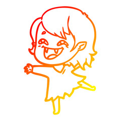 warm gradient line drawing cartoon laughing vampire girl