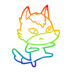 rainbow gradient line drawing friendly cartoon wolf dancing