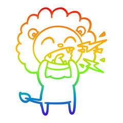 rainbow gradient line drawing cartoon roaring lion