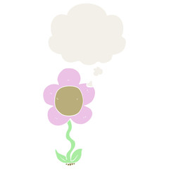 cartoon flower and thought bubble in retro style