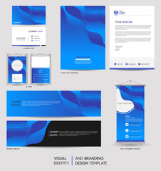 Modern stationery mock up set and visual brand identity with abstract colorful dynamic background shape. Vector illustration mock up for branding, cover, card, product, event, banner, website.