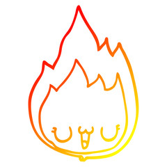 warm gradient line drawing cartoon flame with face