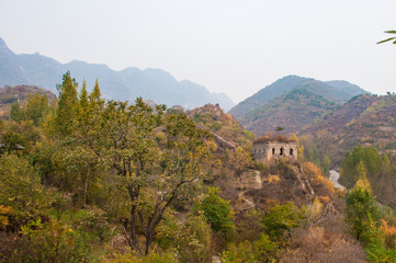 Fototapeta na wymiar Sunny autumn in China's the Great Wall, Qingshan pass, Hebei, China
