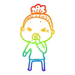 rainbow gradient line drawing cartoon angry old woman