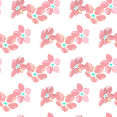 gentle little flowers and petals flying aside the botanical pattern of small colored wildflowers