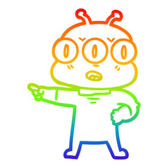 rainbow gradient line drawing cartoon three eyed alien