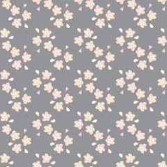 Obraz premium gentle little flowers and petals flying aside the botanical pattern of small colored wildflowers