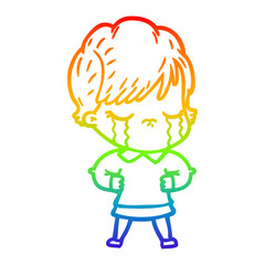 rainbow gradient line drawing cartoon woman crying