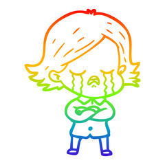 rainbow gradient line drawing cartoon girl crying