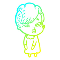 cold gradient line drawing cartoon surprised girl