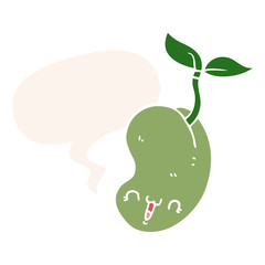 cute cartoon seed sprouting and speech bubble in retro style