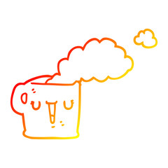 warm gradient line drawing cartoon hot cup of coffee