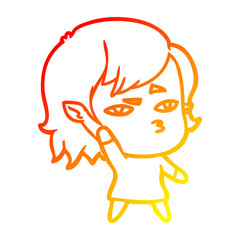warm gradient line drawing cartoon vampire girl