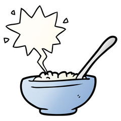 cartoon bowl of rice and speech bubble in smooth gradient style