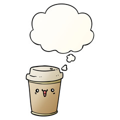 cartoon take out coffee and thought bubble in smooth gradient style