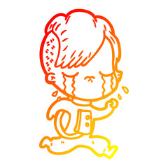 warm gradient line drawing cartoon crying girl
