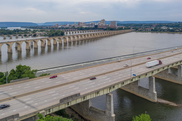 Fototapeta na wymiar Bridges over the Susquehanna at Harrisburg Pennsylvania