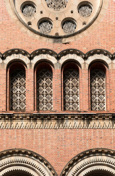Details of Architecture and brick work of Notre Dame Cathedral in Ho Chi Minh City (Saigon) a French Colonial building from the 19th Century