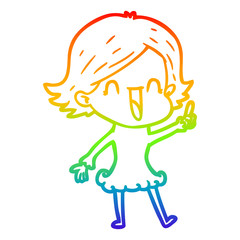 rainbow gradient line drawing cartoon happy woman