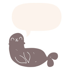 cartoon seal and speech bubble in retro style