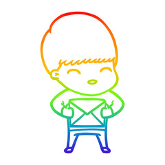 rainbow gradient line drawing happy cartoon boy