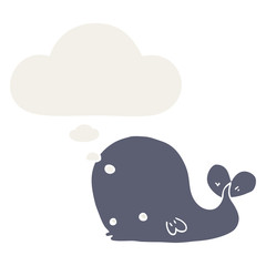 cartoon whale and thought bubble in retro style