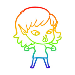 rainbow gradient line drawing pretty cartoon elf girl