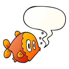 cartoon fish and speech bubble in smooth gradient style