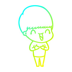 cold gradient line drawing happy cartoon boy