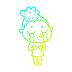 cold gradient line drawing cartoon crying woman