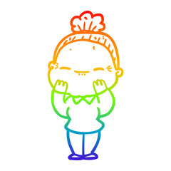 rainbow gradient line drawing cartoon peaceful old woman